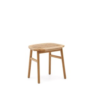 KAVE HOME Enit pall av beige papperssnöre och massiv ek med naturlig finish, 43 cm FSC Mix C