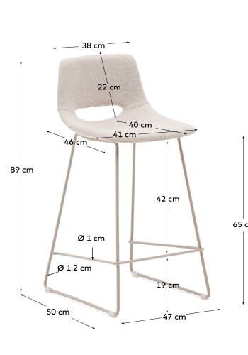 KAVE HOME Zahara beige krakk med stl i beige utfrelse, hyde 65 cm