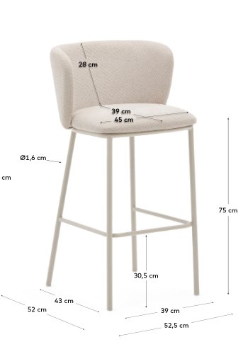 KAVE HOME Ciselia krakk i beige chenille og beige stl, hyde 75 cm, FSC Mix Credit