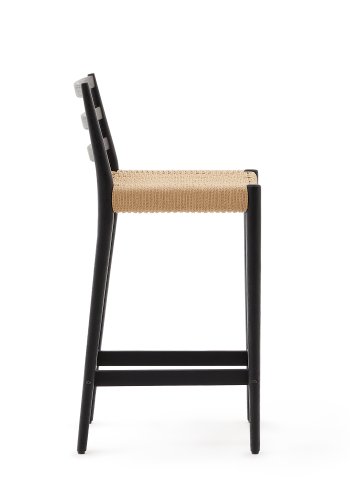 KAVE HOME Analy krakk med ryggsttte i heltre eik i sort utfrelse og sete med snor, 70 cm,