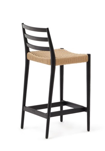 KAVE HOME Analy krakk med ryggsttte i heltre eik i sort utfrelse og sete med snor, 70 cm,