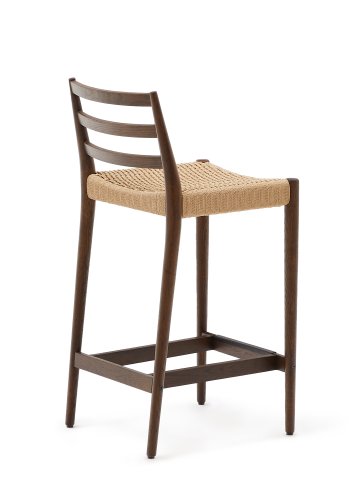 KAVE HOME Analy barstol, m. rygl�n og fodst�tte - natur papirsnor og valn�ddefarvet egetr� (70cm)