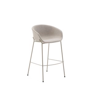 KAVE HOME Yvette pall i beige chenille och stlben i beige finish, 75 cm hg