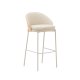 KAVE HOME Eamy barkrakk, med ryggsttte og fotsttte - beige kunstskinn, finer i naturlig ask, beige metall (75 cm)