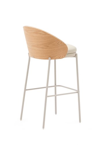 KAVE HOME Eamy barkrakk, med ryggsttte og fotsttte - beige kunstskinn, finer i naturlig ask, beige metall (75 cm)