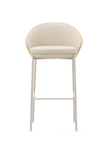 KAVE HOME Eamy barkrakk, med ryggsttte og fotsttte - beige kunstskinn, finer i naturlig ask, beige metall (75 cm)