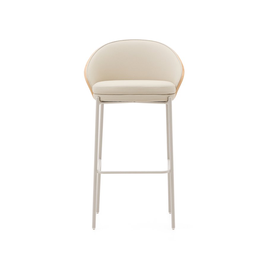 KAVE HOME Eamy barkrakk, med ryggsttte og fotsttte - beige kunstskinn, finer i naturlig ask, beige metall (75 cm)