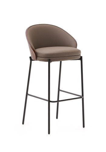 KAVE HOME Eamy barkrakk, m ryggsttte og fotsttte - brunt kunstskinn, brun ask finer, sort metall (75cm)