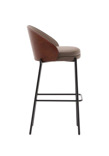 KAVE HOME Eamy barkrakk, m ryggsttte og fotsttte - brunt kunstskinn, brun ask finer, sort metall (75cm)