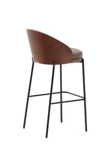 KAVE HOME Eamy barkrakk, m ryggsttte og fotsttte - brunt kunstskinn, brun ask finer, sort metall (75cm)