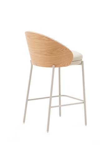 KAVE HOME Eamy barkrakk, med ryggsttte og fotsttte - beige kunstskinn, finer i naturlig ask, beige metall (65 cm)