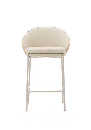 KAVE HOME Eamy barkrakk, med ryggsttte og fotsttte - beige kunstskinn, finer i naturlig ask, beige metall (65 cm)