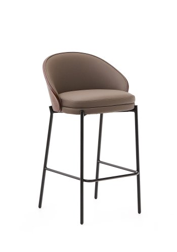 KAVE HOME Eamy barkrakk, m ryggsttte og fotsttte - brunt kunstskinn, brun ask finer, sort metall (65cm)