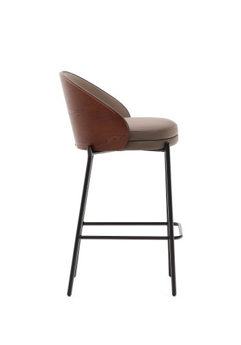 KAVE HOME Eamy barkrakk, m ryggsttte og fotsttte - brunt kunstskinn, brun ask finer, sort metall (65cm)