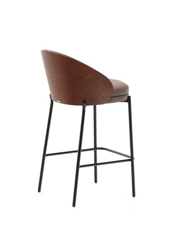 KAVE HOME Eamy barkrakk, m ryggsttte og fotsttte - brunt kunstskinn, brun ask finer, sort metall (65cm)