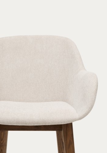 KAVE HOME Konna barstol, m. rygl�n, arml�n og fodst�tte - beige chenille stofog brun asketr� (65cm)