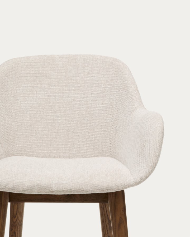 KAVE HOME Konna barstol, m. rygl�n, arml�n og fodst�tte - beige chenille stofog brun asketr� (65cm)