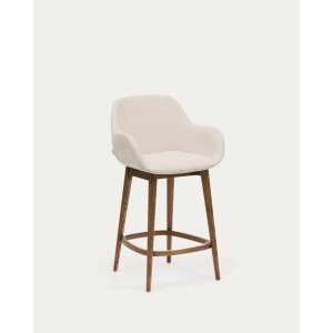 KAVE HOME Konna barstol, m. rygl�n, arml�n og fodst�tte - beige chenille stofog brun asketr� (65cm)