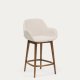KAVE HOME Konna barstol, m. rygl�n, arml�n og fodst�tte - beige chenille stofog brun asketr� (65cm)