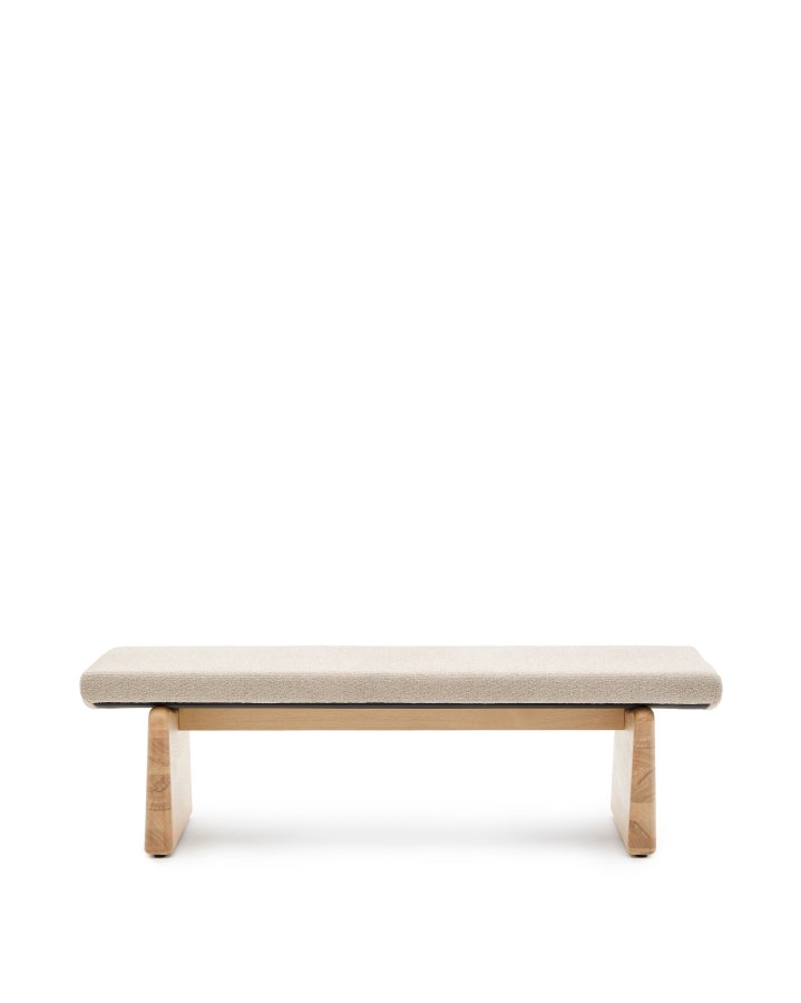 KAVE HOME Topaz benk i beige chenille og FSC 100 % heltre ask i naturlig utfrelse, 150 cm