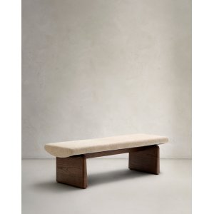 KAVE HOME Topaz bänk, rektangulär - beige chenille och valnötsfinish ask (150x51)