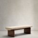 KAVE HOME Topaz benk, rektangulr - beige chenille og valntt finish asketre (150x51)