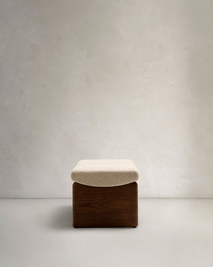 KAVE HOME Topaz benk, rektangulr - beige chenille og valntt finish asketre (150x51)