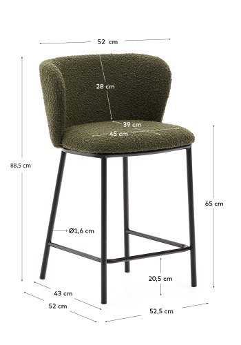 KAVE HOME Ciselia krakk i grnn boucl og svart stl, hyde 65 cm, FSC Mix Credit