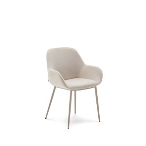 KAVE HOME Konna spisebordsstol, m. armln - beige stof og beige stl