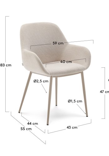 KAVE HOME Konna stol i beige og stlben i lakkert beige utfrelse