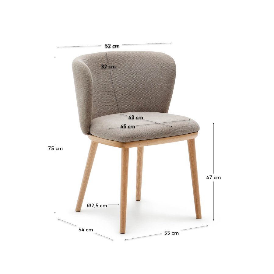 KAVE HOME Ciselia stol brun chenille og heltre ask naturlig tone FSC Mix Credit