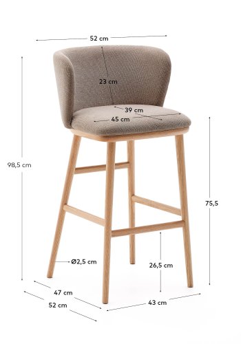 KAVE HOME Ciselia krakk brun chenille og heltre ask naturfarget finish FSC Mix Credit 75 cm