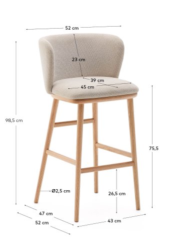 KAVE HOME Ciselia krakk beige chenille og heltre ask naturfarget finish FSC Mix Credit 75 cm