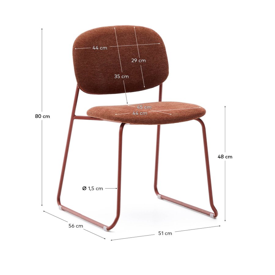 KAVE HOME Meli spisebordsstol, stabelbar - terrakotta chenille stof og terrakotta metal
