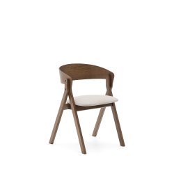 KAVE HOME Godia matstol, med armst&ouml;d - beige chenilletyg och askfaner med wengefinish