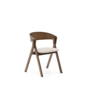KAVE HOME Godia spisebordsstol, m. armln - beige chenille stof og askefinr med wenge finish