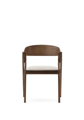 KAVE HOME Godia spisestuestol, med armlener - beige chenillestoff og askefiner med wengefinish