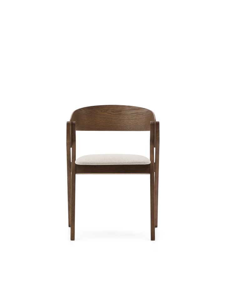 KAVE HOME Godia spisestuestol, med armlener - beige chenillestoff og askefiner med wengefinish