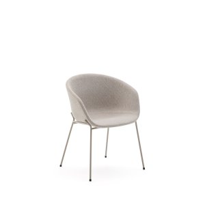 KAVE HOME Yvette spisebordsstol, m. armln - beige chenille og beige stl