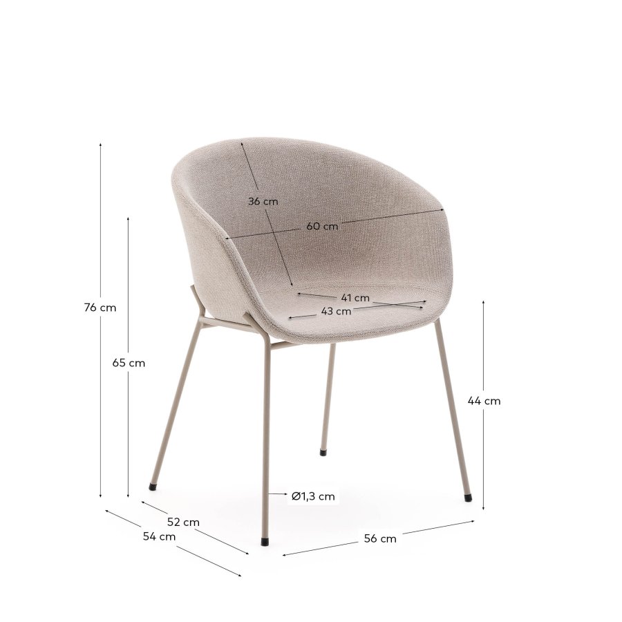 KAVE HOME Yvette-stol i beige chenille og stlben i beige utfrelse