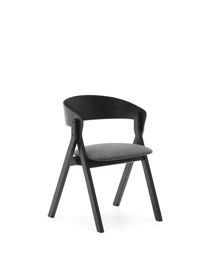 KAVE HOME Godia spisestuestol, med armlener - grtt chenillestoff og svart askefiner