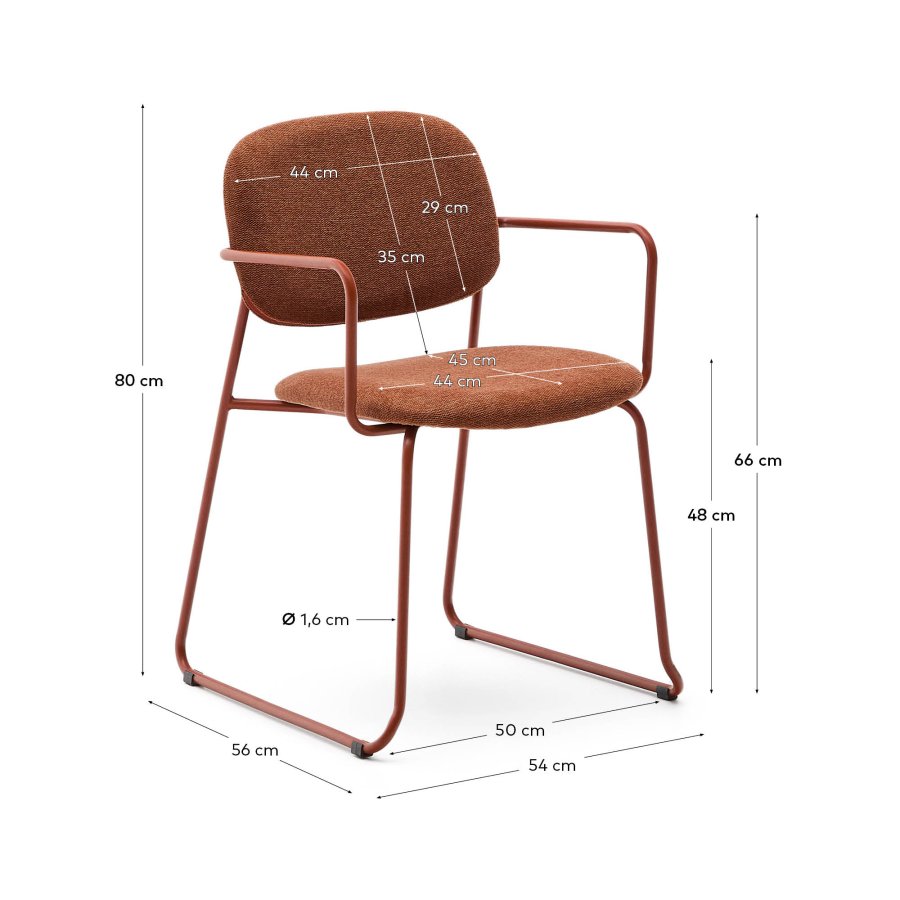 KAVE HOME Meli-stol i terrakotta-chenille med terrakotta-metallramme FSC Mix Credit