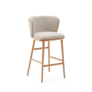 KAVE HOME Ciselia pall beige chenille och massivt asktr naturfrgad FSC Mix Credit 65 cm