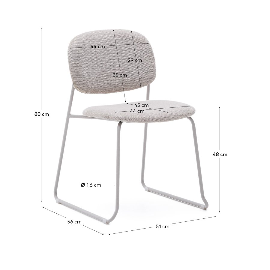 KAVE HOME Meli spisebordsstol, stabelbar - beige chenille og beige metal