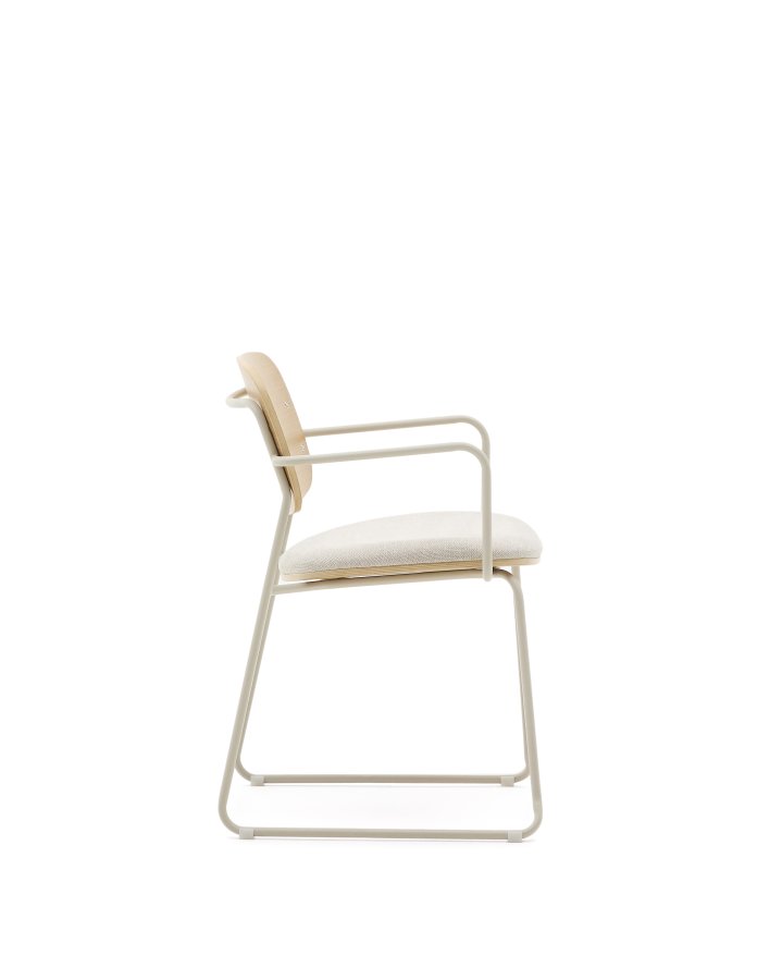 KAVE HOME Meli spisebordsstol, m. arml�n - askefin�r, beige chenille og beige metal