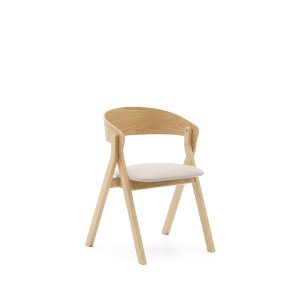 KAVE HOME Godia spisebordsstol, m. armln - beige chenille stof og natur askefinér