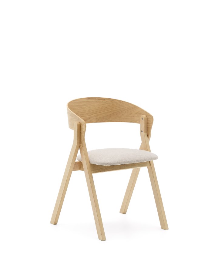KAVE HOME Godia spisestuestol, med armlener - beige chenillestoff og naturlig askefiner