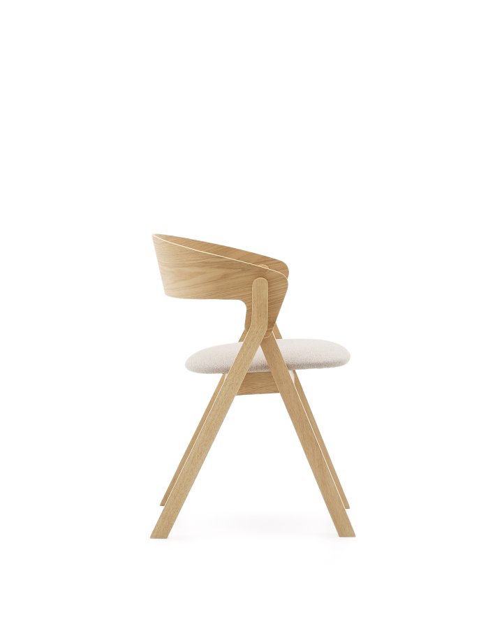 KAVE HOME Godia spisestuestol, med armlener - beige chenillestoff og naturlig askefiner