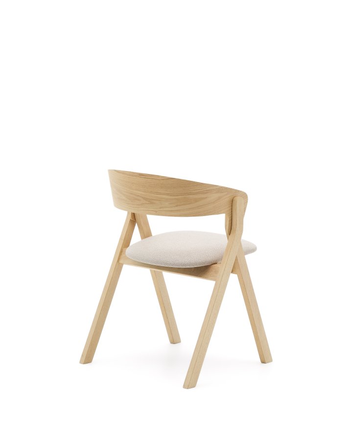 KAVE HOME Godia spisestuestol, med armlener - beige chenillestoff og naturlig askefiner