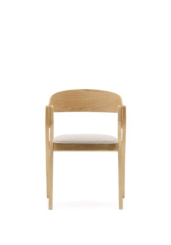 KAVE HOME Godia spisestuestol, med armlener - beige chenillestoff og naturlig askefiner